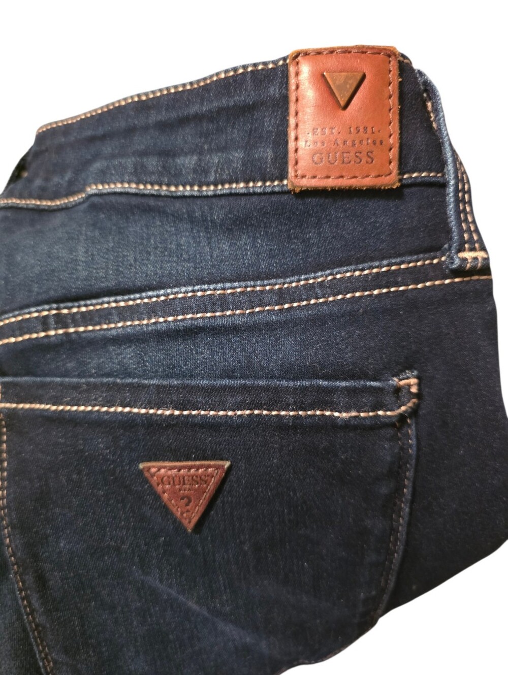 Guess Dark Indigo Denim Jeans with Brown Stitching